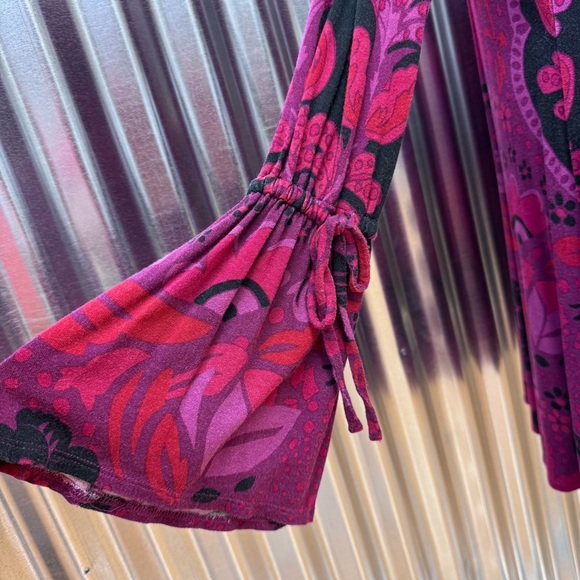 Free People Purple Floral Retro Boho Long Sleeve Retro Mod Scoop Back Dress - Picture 4 of 12